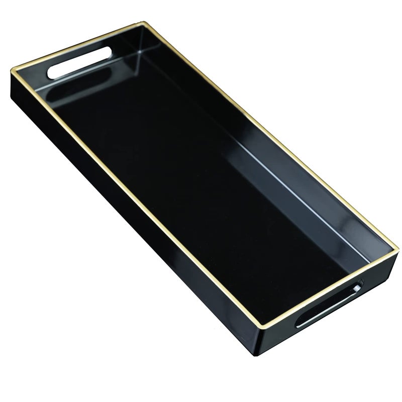 Leemxiiny Black Vanity Tray with Handles  Decorative Tray Desktop Storage Organizer for Bathroom  Living Room  5.9""*13.7"" - Image 1